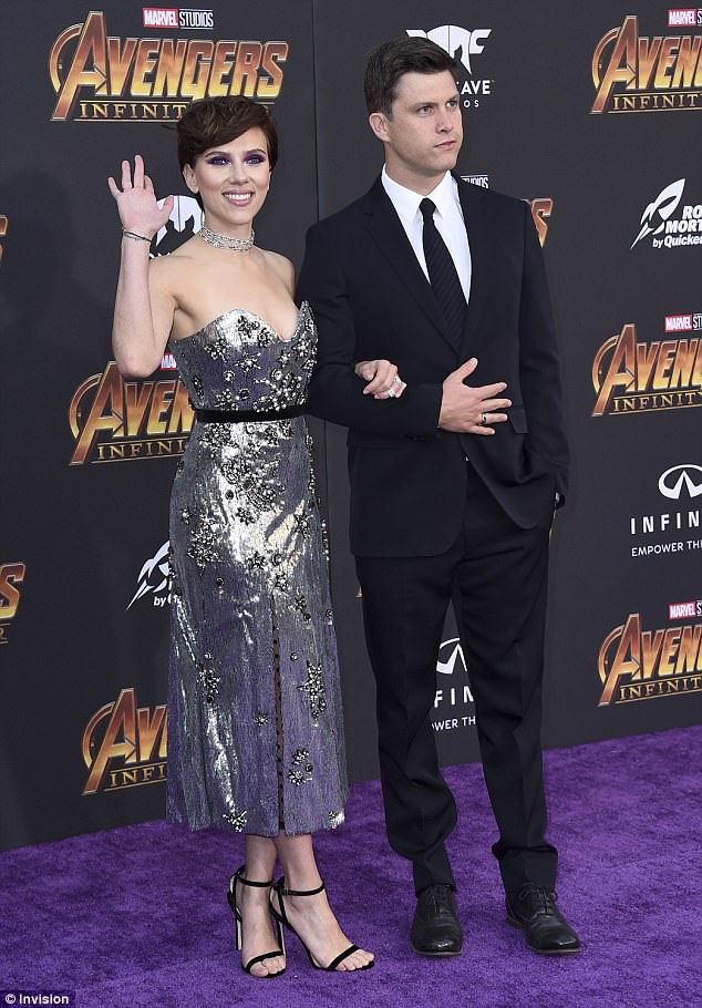 scarlett colin jost infinity war premiere